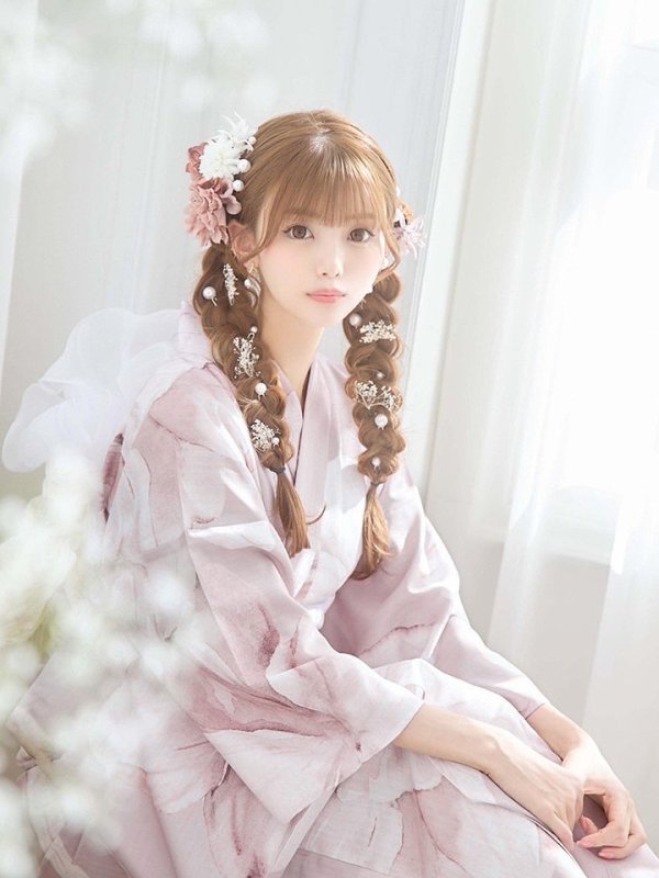 画像8: 【即日発送】くすみピンクブロッサム浴衣  【浴衣３点セット 浴衣/帯/下駄】[YMT] (8)