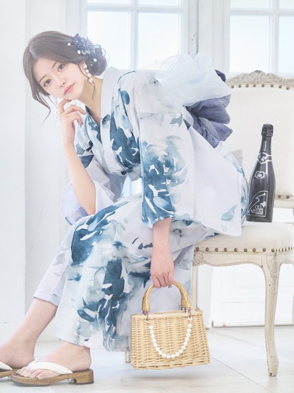 画像10: 【即日発送】グラデーションブルーグリーン浴衣  【浴衣３点セット 浴衣/帯/下駄】[OF04] (10)