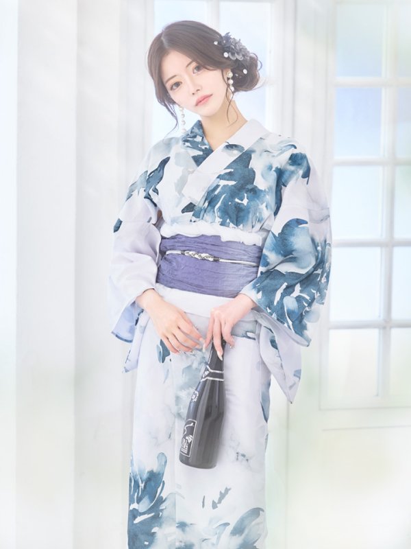 画像12: 【即日発送】グラデーションブルーグリーン浴衣  【浴衣３点セット 浴衣/帯/下駄】[OF04] (12)