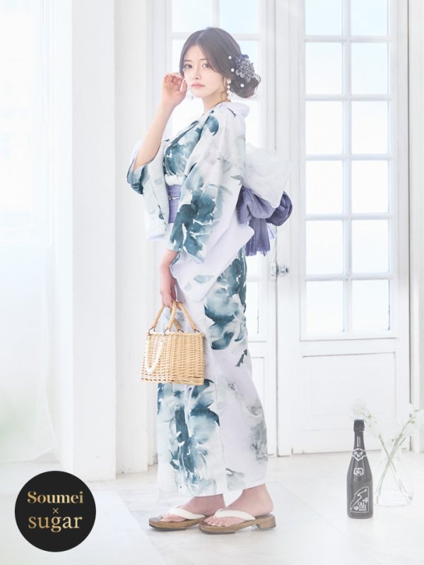 画像3: 【即日発送】グラデーションブルーグリーン浴衣  【浴衣３点セット 浴衣/帯/下駄】[OF04] (3)