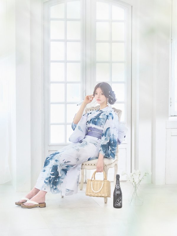 画像5: 【即日発送】グラデーションブルーグリーン浴衣  【浴衣３点セット 浴衣/帯/下駄】[OF04] (5)