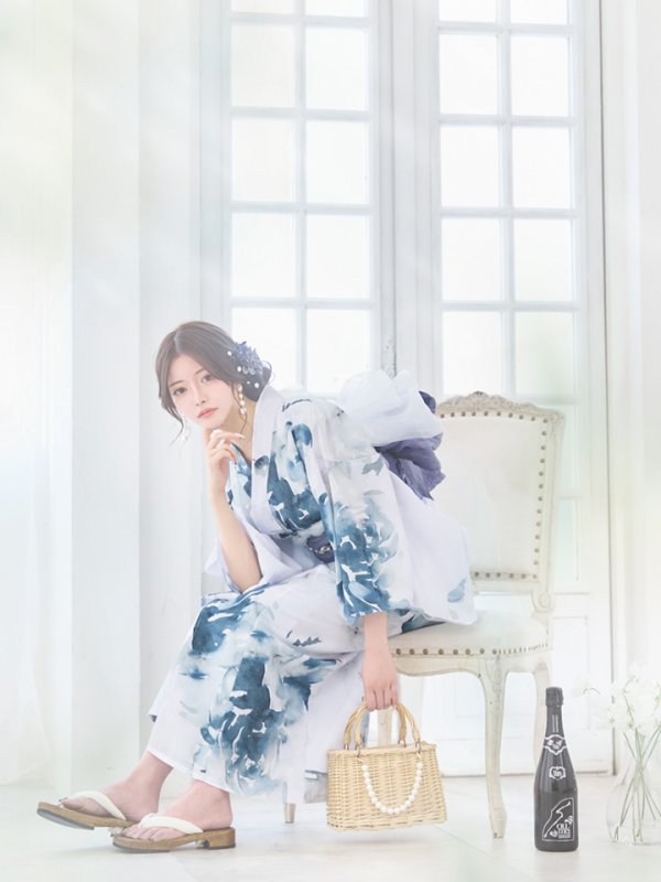 画像6: 【即日発送】グラデーションブルーグリーン浴衣  【浴衣３点セット 浴衣/帯/下駄】[OF04] (6)