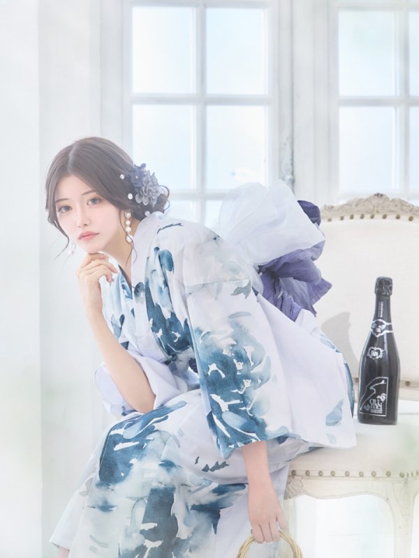 画像7: 【即日発送】グラデーションブルーグリーン浴衣  【浴衣３点セット 浴衣/帯/下駄】[OF04] (7)