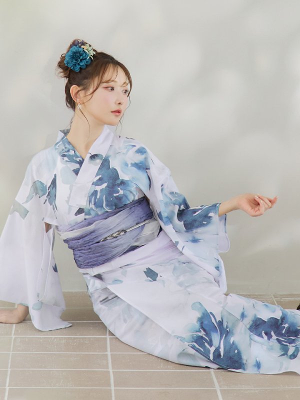 画像2: 【即日発送】グラデーションブルーグリーン浴衣  【浴衣３点セット 浴衣/帯/下駄】[YMT] (2)