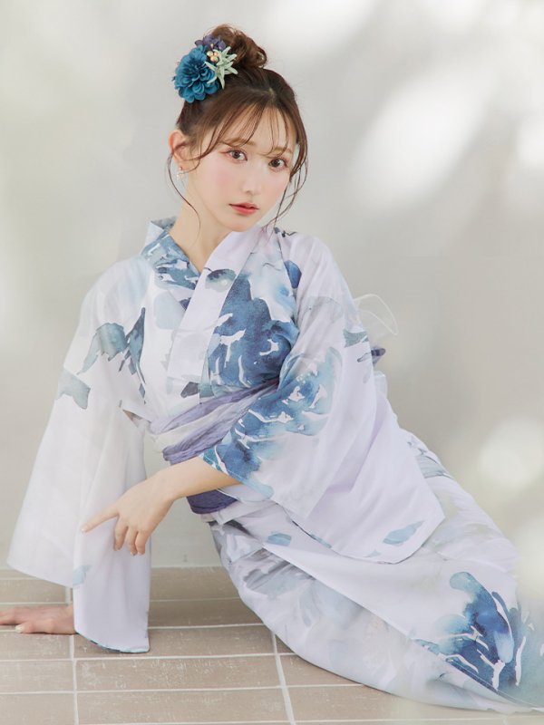 画像3: 【即日発送】グラデーションブルーグリーン浴衣  【浴衣３点セット 浴衣/帯/下駄】[YMT] (3)