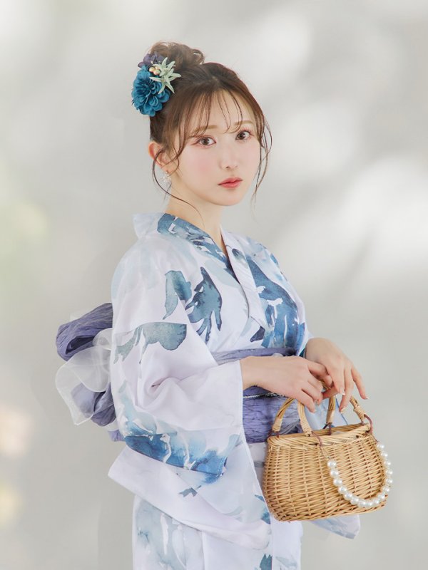 画像9: 【即日発送】グラデーションブルーグリーン浴衣  【浴衣３点セット 浴衣/帯/下駄】[YMT] (9)