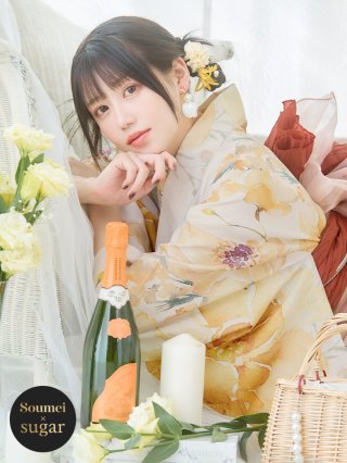 即日発送】アンニュイイエローフラワー浴衣 【浴衣3点セット