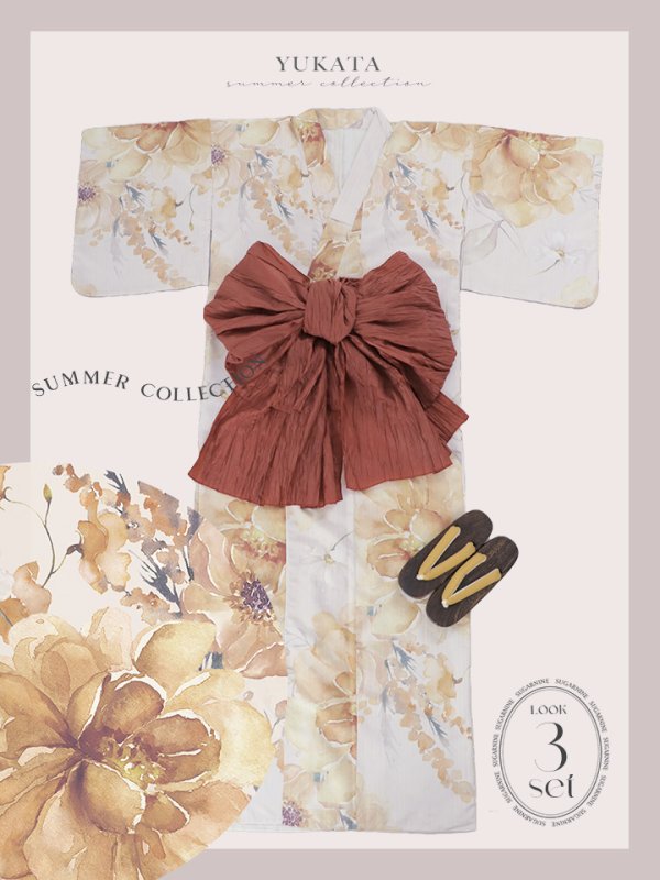 画像24: 【即日発送】イエローベージュフラワー浴衣  【浴衣３点セット 浴衣/帯/下駄】[YMT] (24)