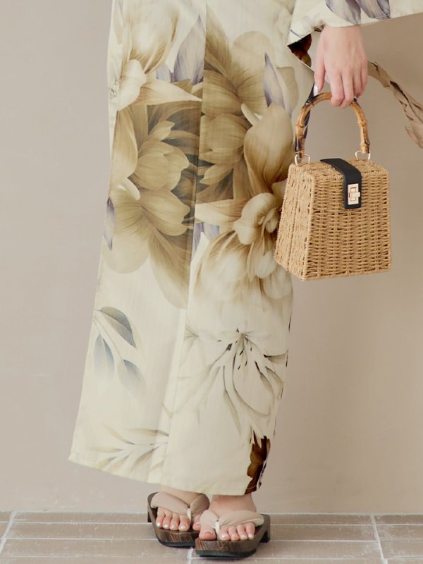 画像21: 【即日発送！】ブラウンベージュクラシックフラワー浴衣  【浴衣３点セット 浴衣/帯/下駄】[YMT] (21)