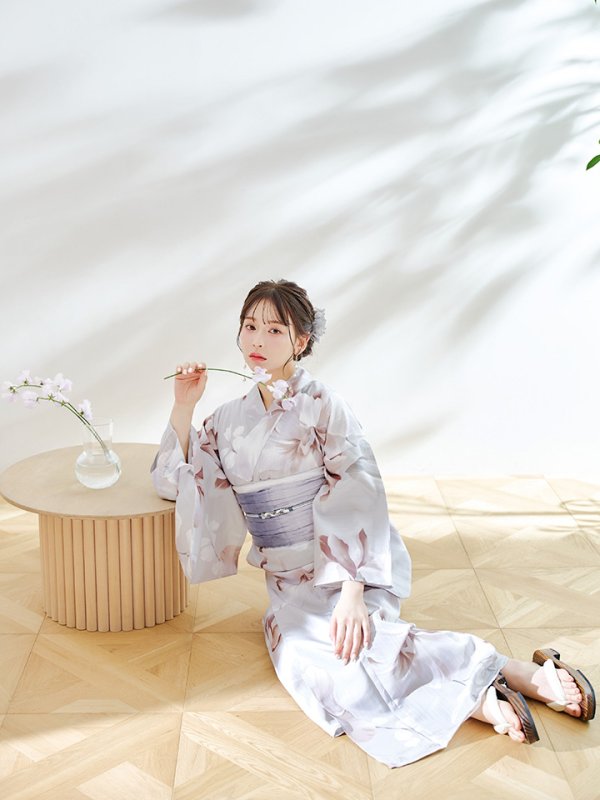 画像13: 【浴衣セール！】【即日発送！】アイシーリリーフラワー浴衣  【浴衣３点セット 浴衣/帯/下駄】[YMT] (13)