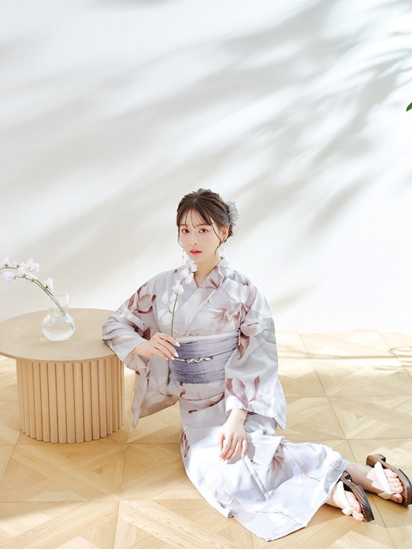 画像14: 【浴衣セール！】【即日発送！】アイシーリリーフラワー浴衣  【浴衣３点セット 浴衣/帯/下駄】[YMT] (14)