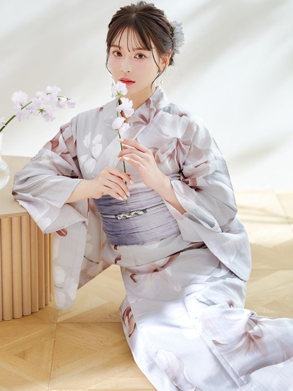 画像2: 【浴衣セール！】【即日発送！】アイシーリリーフラワー浴衣  【浴衣３点セット 浴衣/帯/下駄】[YMT] (2)