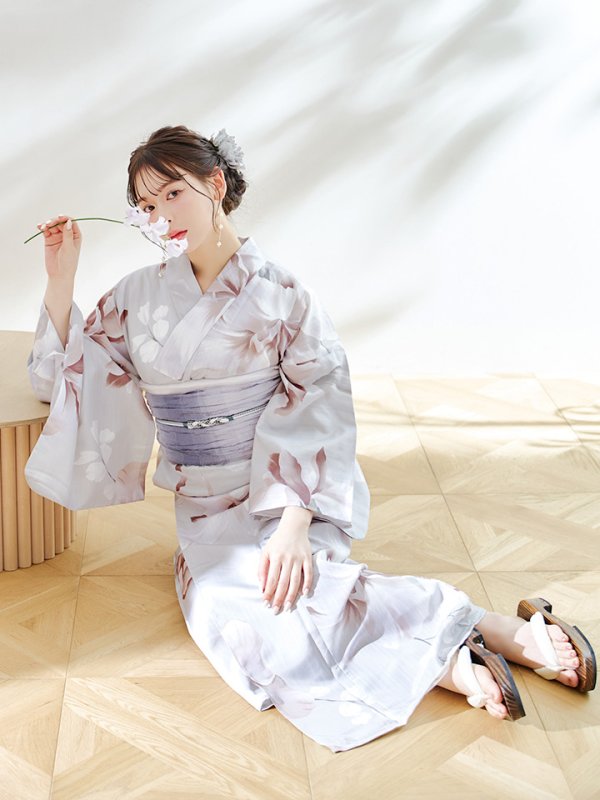 画像3: 【浴衣セール！】【即日発送！】アイシーリリーフラワー浴衣  【浴衣３点セット 浴衣/帯/下駄】[YMT] (3)