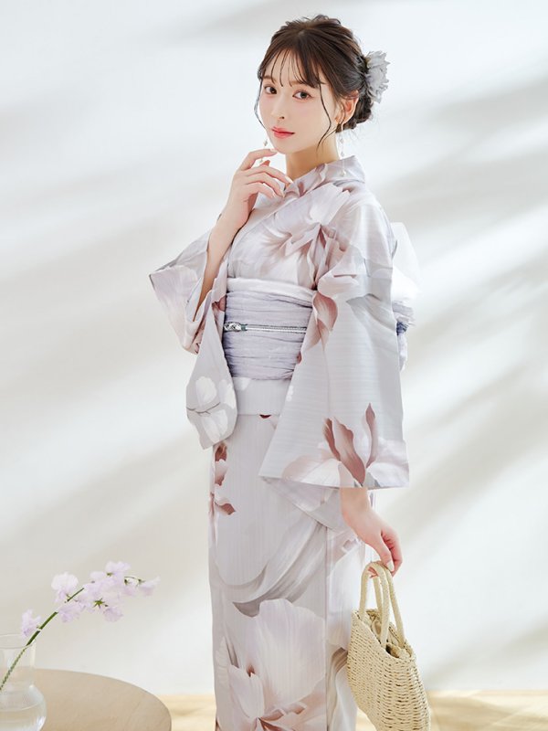 画像6: 【浴衣セール！】【即日発送！】アイシーリリーフラワー浴衣  【浴衣３点セット 浴衣/帯/下駄】[YMT] (6)