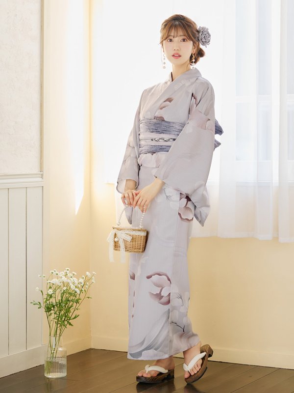 画像11: 【浴衣セール！】【即日発送】アイシーリリーフラワー浴衣  【浴衣３点セット 浴衣/帯/下駄】[YMT] (11)