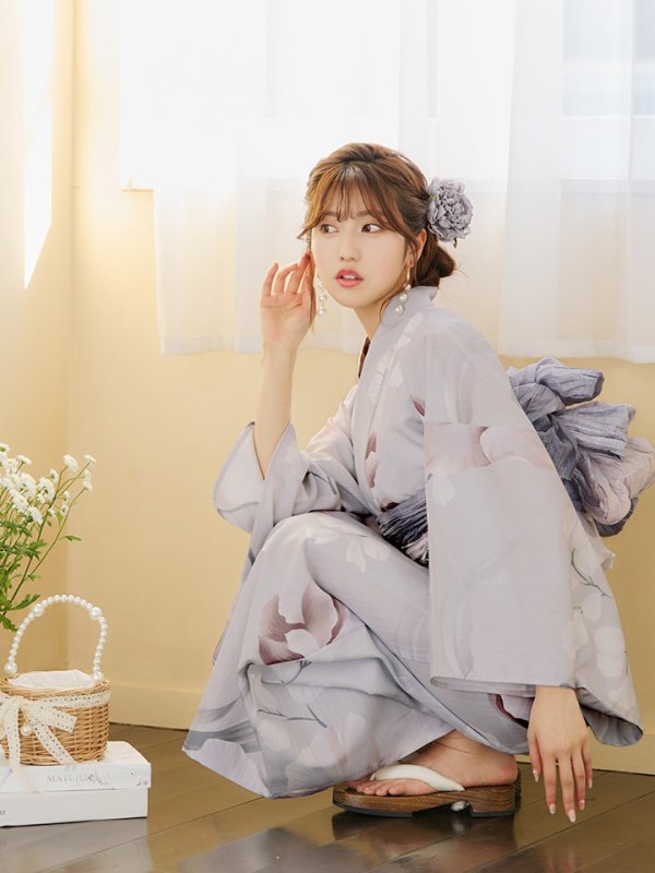 画像13: 【浴衣セール！】【即日発送】アイシーリリーフラワー浴衣  【浴衣３点セット 浴衣/帯/下駄】[YMT] (13)