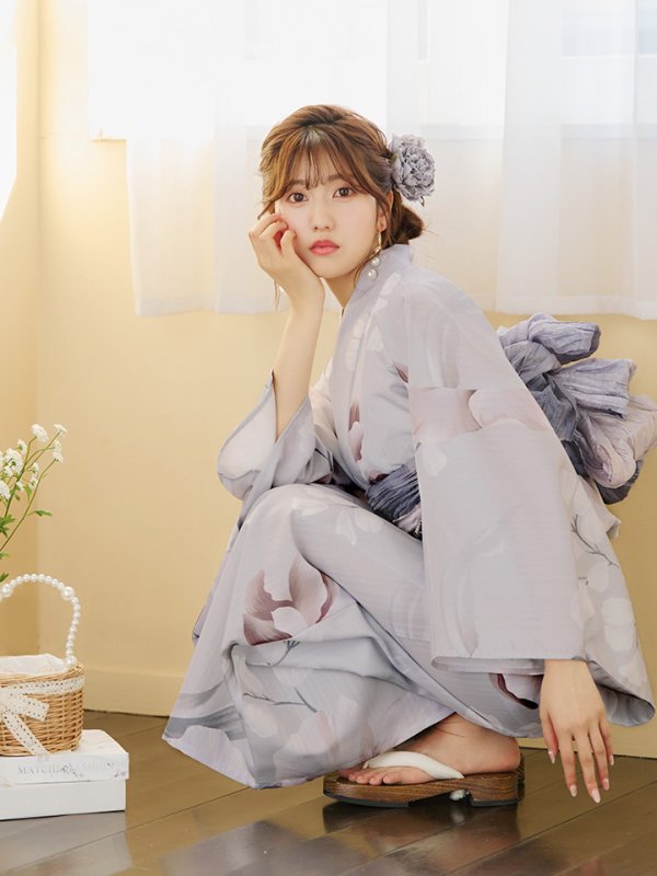 画像14: 【浴衣セール！】【即日発送】アイシーリリーフラワー浴衣  【浴衣３点セット 浴衣/帯/下駄】[YMT] (14)