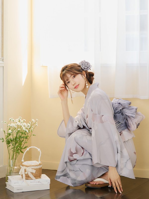 画像15: 【浴衣セール！】【即日発送】アイシーリリーフラワー浴衣  【浴衣３点セット 浴衣/帯/下駄】[YMT] (15)