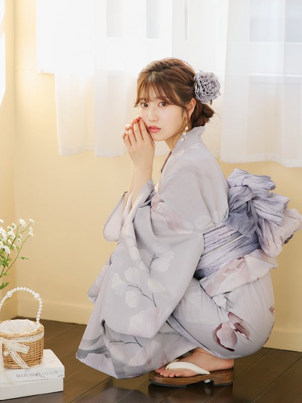 画像3: 【浴衣セール！】【即日発送】アイシーリリーフラワー浴衣  【浴衣３点セット 浴衣/帯/下駄】[YMT] (3)