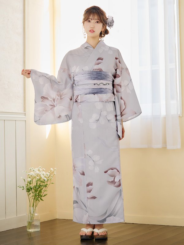 画像4: 【浴衣セール！】【即日発送】アイシーリリーフラワー浴衣  【浴衣３点セット 浴衣/帯/下駄】[YMT] (4)