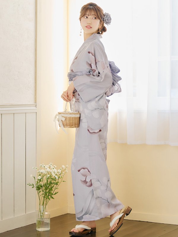 画像8: 【浴衣セール！】【即日発送】アイシーリリーフラワー浴衣  【浴衣３点セット 浴衣/帯/下駄】[YMT] (8)