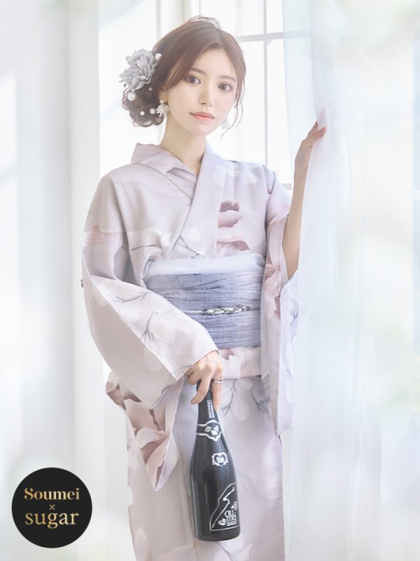画像1: 【即日発送】アイシーリリーフラワー浴衣 OBI-g-500-kj-8-GY / HIMO-900-yn-4-GYxGY / HEKO-800-sb-5-W / YA-953-kn-BL / YA-001-am-W / GETA-01-kj-3-IV  [YMT] (1)