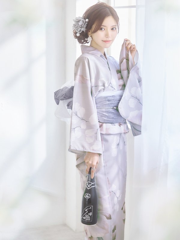 画像10: 【浴衣セール！】【即日発送】アイシーリリーフラワー浴衣  【浴衣３点セット 浴衣/帯/下駄】[OF04] (10)