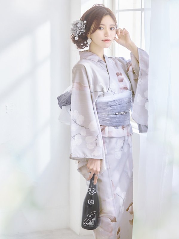 画像11: 【浴衣セール！】【即日発送】アイシーリリーフラワー浴衣  【浴衣３点セット 浴衣/帯/下駄】[OF04] (11)