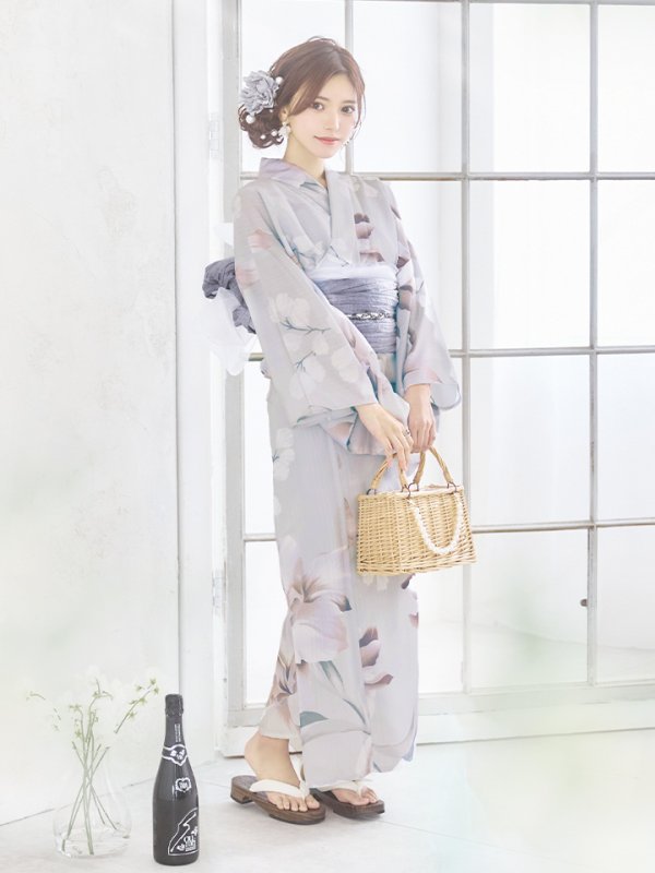 画像4: 【浴衣セール！】【即日発送】アイシーリリーフラワー浴衣  【浴衣３点セット 浴衣/帯/下駄】[OF04] (4)