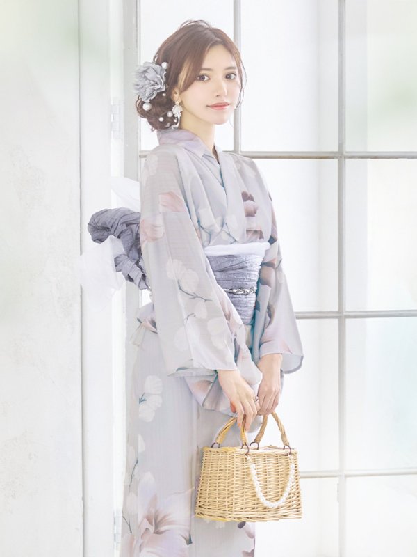 画像7: 【浴衣セール！】【即日発送】アイシーリリーフラワー浴衣  【浴衣３点セット 浴衣/帯/下駄】[OF04] (7)