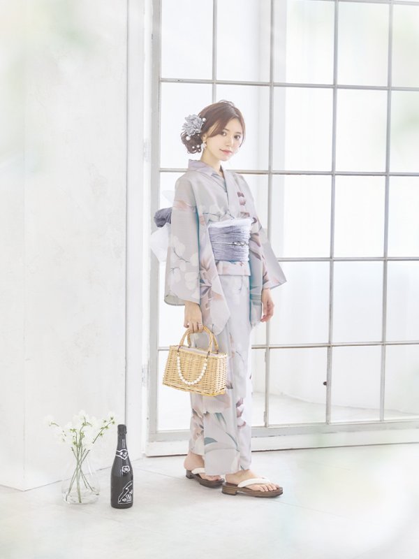 画像8: 【浴衣セール！】【即日発送】アイシーリリーフラワー浴衣  【浴衣３点セット 浴衣/帯/下駄】[OF04] (8)