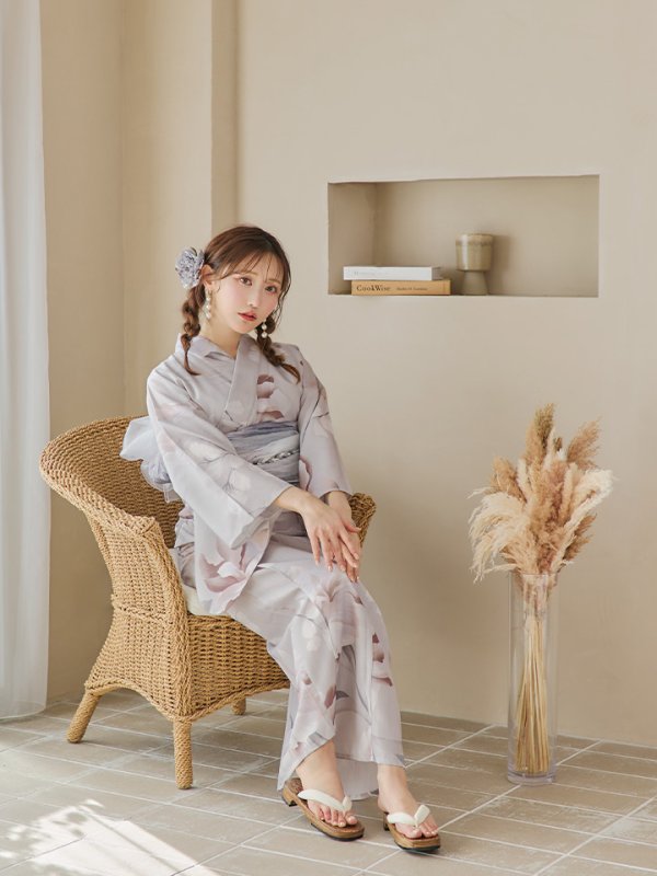 画像10: 【浴衣セール！】【即日発送！】アイシーリリーフラワー浴衣  【浴衣３点セット 浴衣/帯/下駄】[YMT] (10)