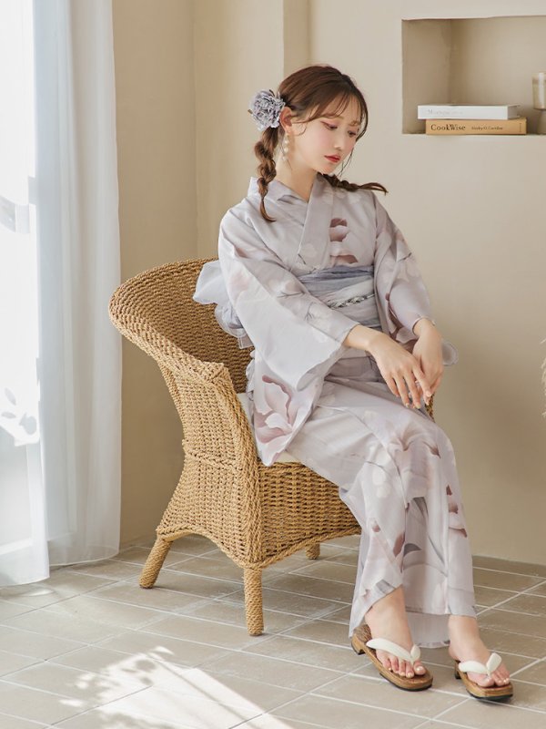 画像12: 【浴衣セール！】【即日発送！】アイシーリリーフラワー浴衣  【浴衣３点セット 浴衣/帯/下駄】[YMT] (12)