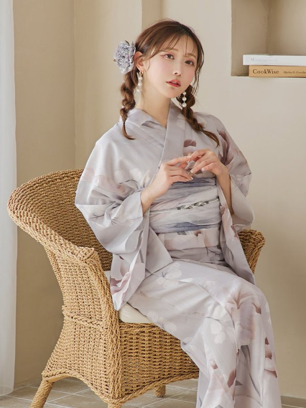 画像13: 【浴衣セール！】【即日発送！】アイシーリリーフラワー浴衣  【浴衣３点セット 浴衣/帯/下駄】[YMT] (13)