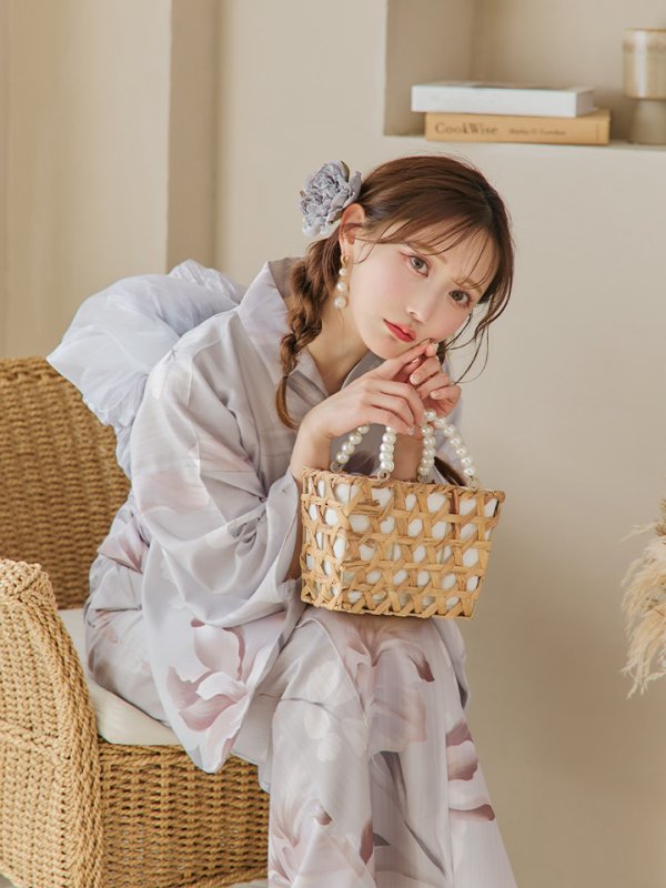 画像16: 【浴衣セール！】【即日発送！】アイシーリリーフラワー浴衣  【浴衣３点セット 浴衣/帯/下駄】[YMT] (16)