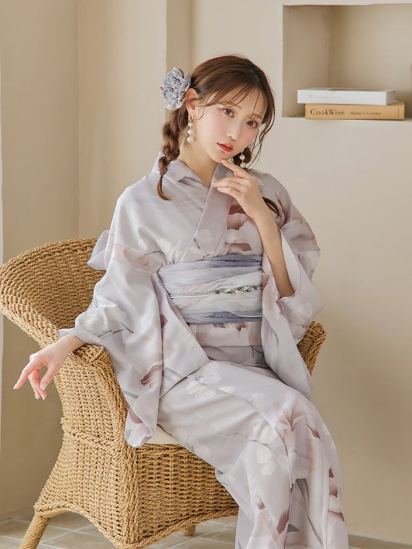 画像2: 【浴衣セール！】【即日発送！】アイシーリリーフラワー浴衣  【浴衣３点セット 浴衣/帯/下駄】[YMT] (2)