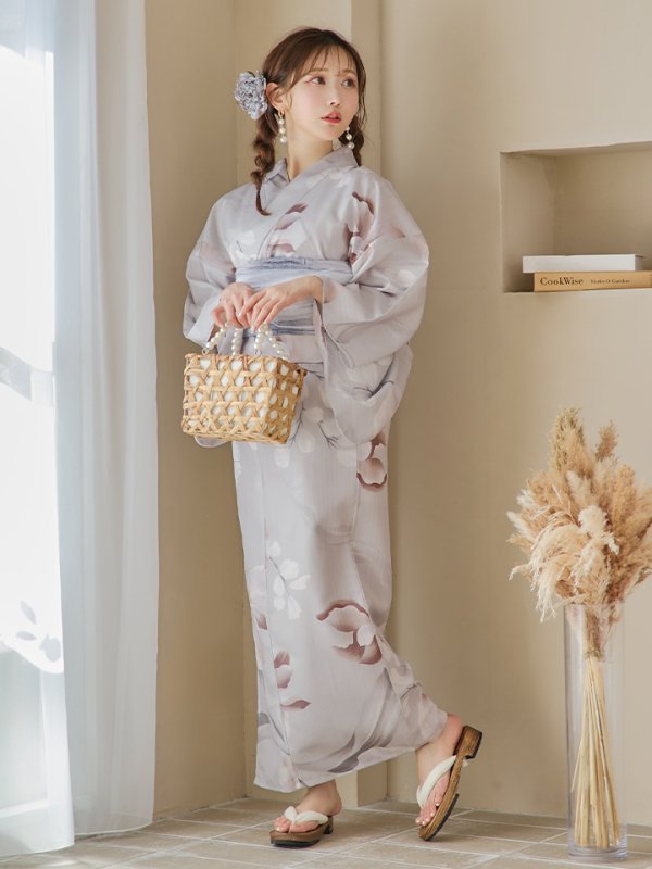 画像4: 【浴衣セール！】【即日発送！】アイシーリリーフラワー浴衣  【浴衣３点セット 浴衣/帯/下駄】[YMT] (4)