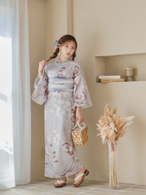 画像5: 【浴衣セール！】【即日発送！】アイシーリリーフラワー浴衣  【浴衣３点セット 浴衣/帯/下駄】[YMT] (5)