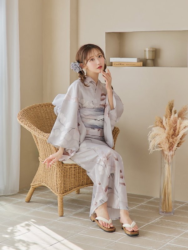 画像9: 【浴衣セール！】【即日発送！】アイシーリリーフラワー浴衣  【浴衣３点セット 浴衣/帯/下駄】[YMT] (9)