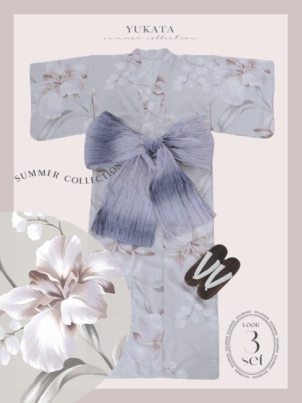 画像24: 【浴衣セール！】【即日発送】アイシーリリーフラワー浴衣  【浴衣３点セット 浴衣/帯/下駄】[YMT] (24)