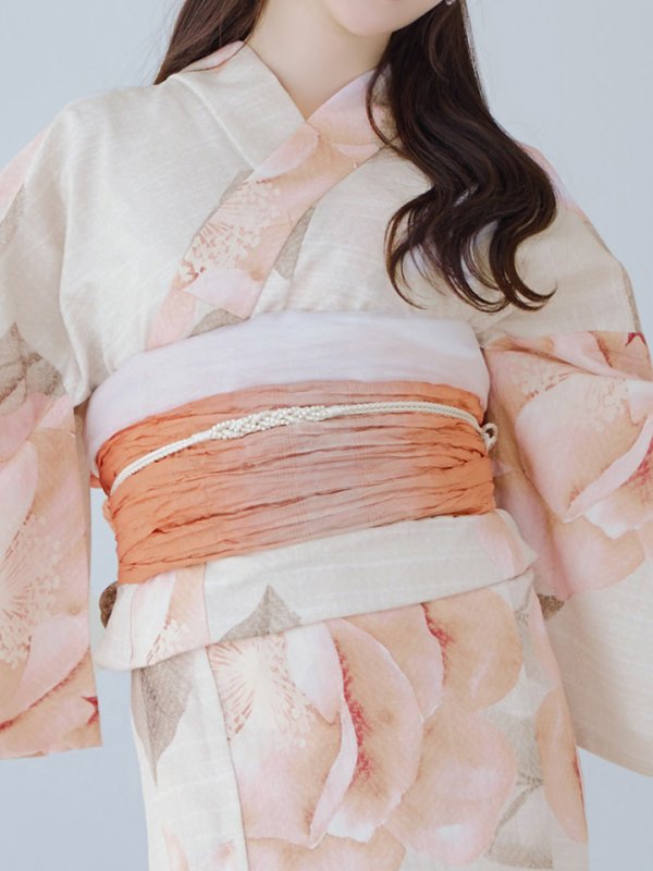 画像17: 【即日発送】ピンクベージュ牡丹浴衣  【浴衣３点セット 浴衣/帯/下駄】[YMT] (17)