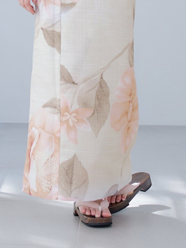 画像18: 【即日発送】ピンクベージュ牡丹浴衣  【浴衣３点セット 浴衣/帯/下駄】[YMT] (18)