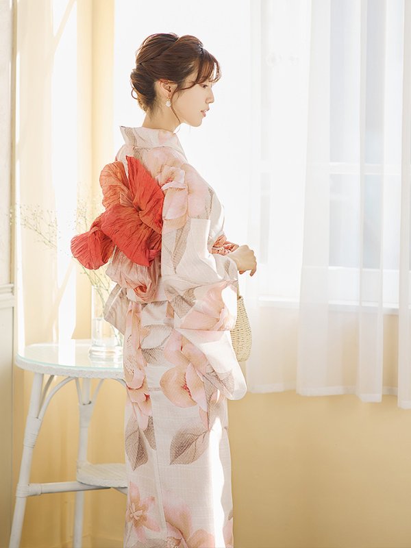 画像9: 【即日発送】ピンクベージュ牡丹浴衣  【浴衣３点セット 浴衣/帯/下駄】[YMT] (9)