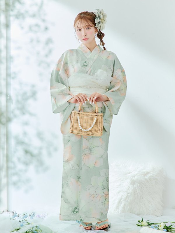 画像10: 【即日発送】アイシーミントフラワー浴衣  【浴衣３点セット 浴衣/帯/下駄】[YMT] (10)