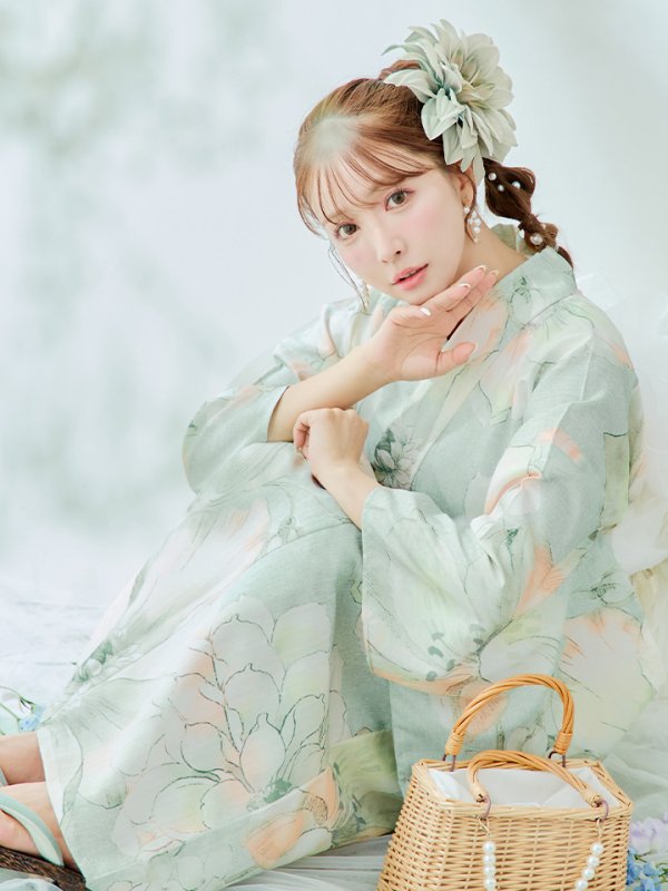 画像16: 【即日発送】アイシーミントフラワー浴衣  【浴衣３点セット 浴衣/帯/下駄】[YMT] (16)