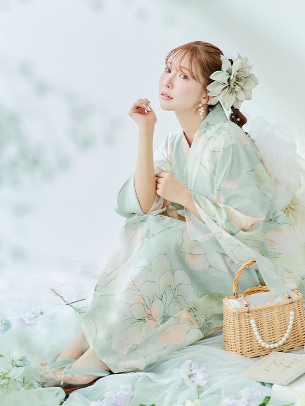 画像17: 【即日発送】アイシーミントフラワー浴衣  【浴衣３点セット 浴衣/帯/下駄】[YMT] (17)