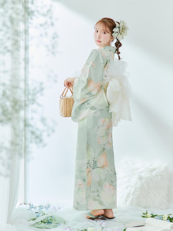 画像21: 【即日発送】アイシーミントフラワー浴衣  【浴衣３点セット 浴衣/帯/下駄】[YMT] (21)