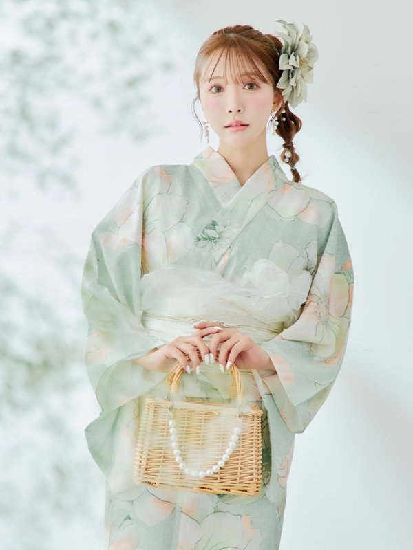 画像3: 【即日発送】アイシーミントフラワー浴衣  【浴衣３点セット 浴衣/帯/下駄】[YMT] (3)