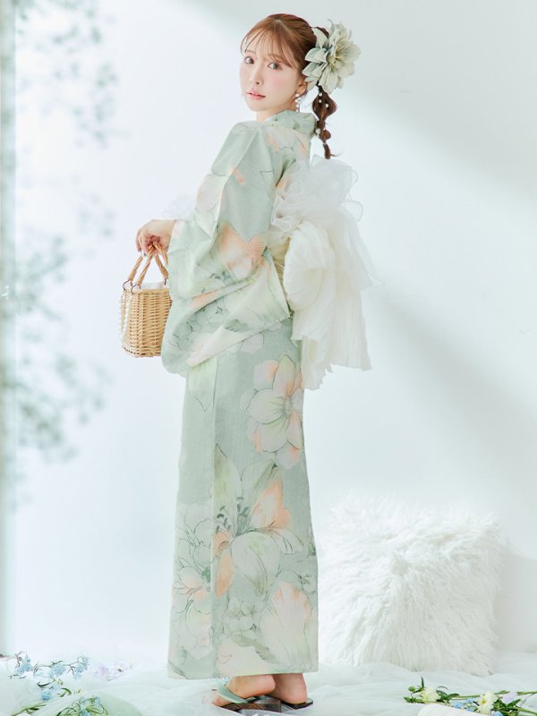 画像4: 【即日発送】アイシーミントフラワー浴衣  【浴衣３点セット 浴衣/帯/下駄】[YMT] (4)