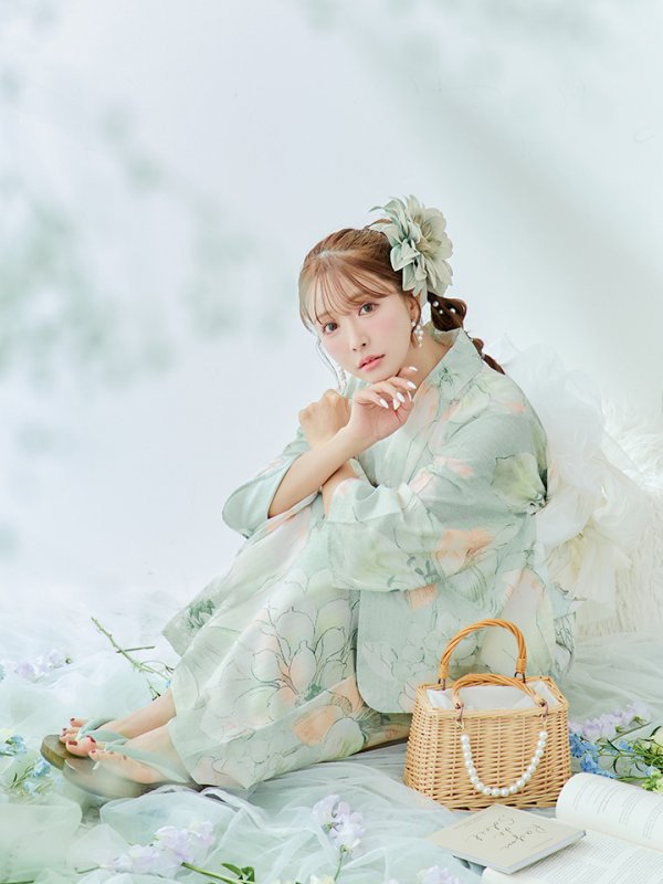 画像5: 【即日発送】アイシーミントフラワー浴衣  【浴衣３点セット 浴衣/帯/下駄】[YMT] (5)